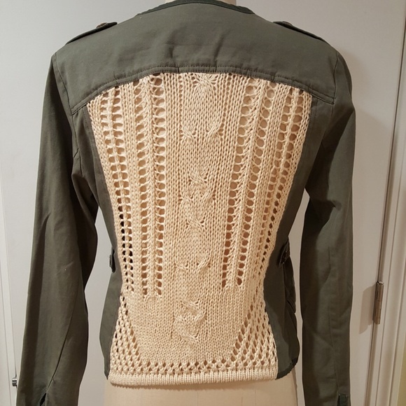 Gibson women’s khaki cotton jacket size M macrame-knitted back - Picture 3 of 13